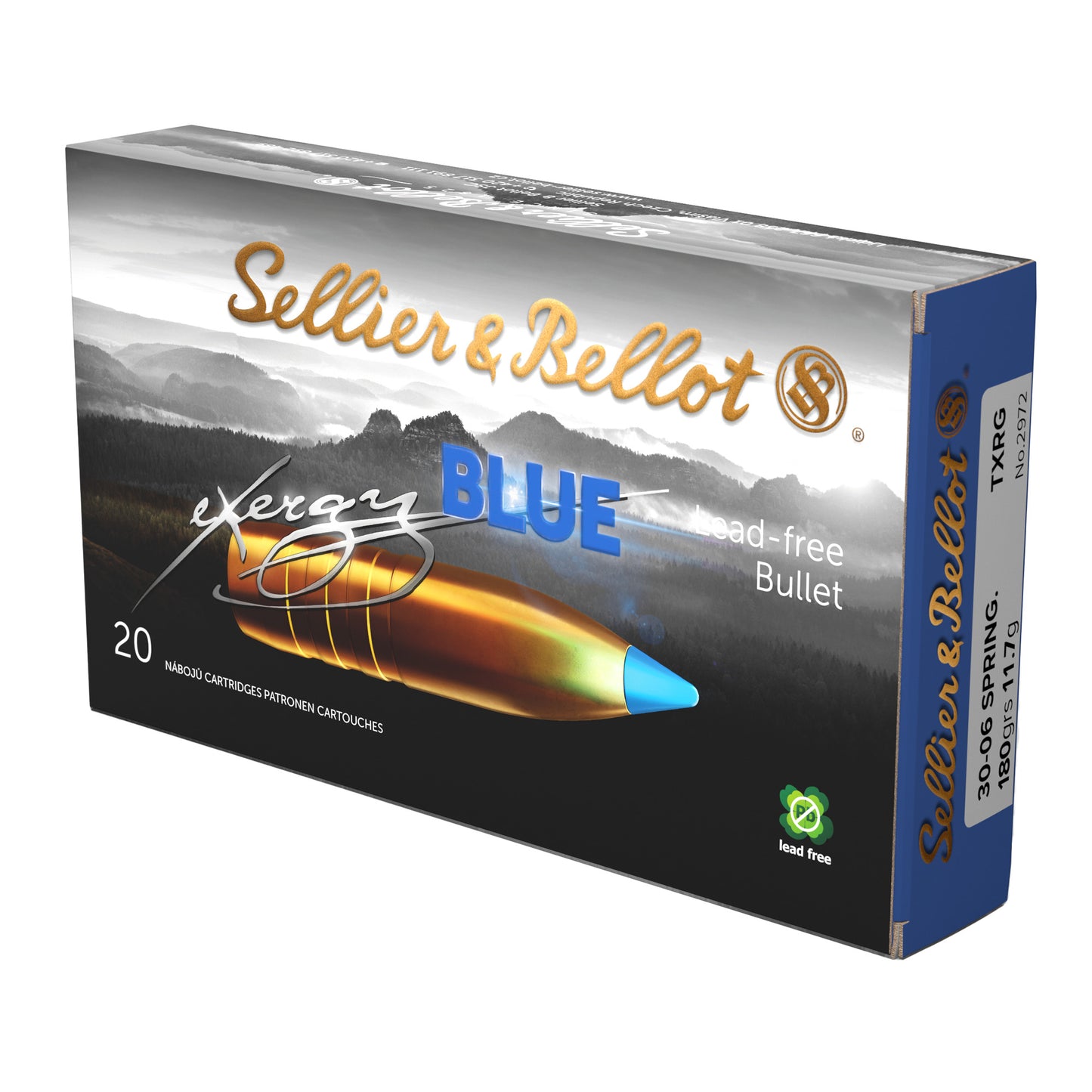 Sellier &amp; Bellot, Exergy Blue Bullet, Rifle Ammunition, 30-06 Springfield, 180 Grains, Lead Free Tipped Boat Tail, (20 Rounds Box)