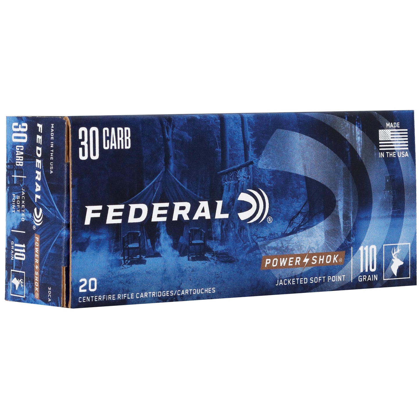 Federal, PowerShok, 30 Carbine, 110 Grain, Soft Point, Round Nose  (200 Round Case)