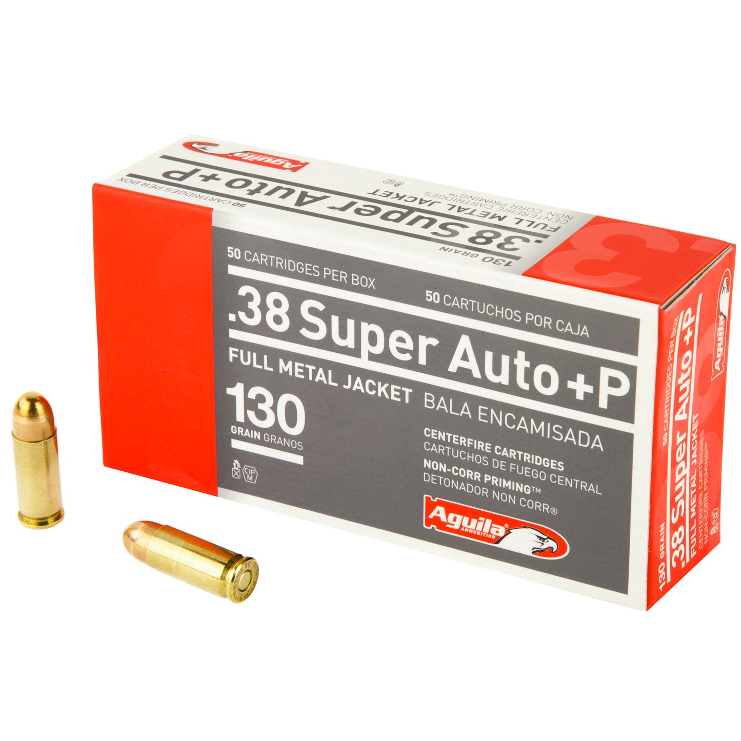 Aguila Ammunition, Pistol, 38 Super AUTO + P, 130Gr, Full Metal Jacket, (50 Round Box)