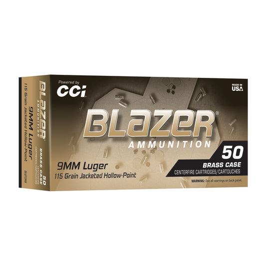 Blazer Ammunition, Blazer Brass Hollow Point, 9MM, 115 Grain, Jacketed Hollow Point, (50 Round Box)