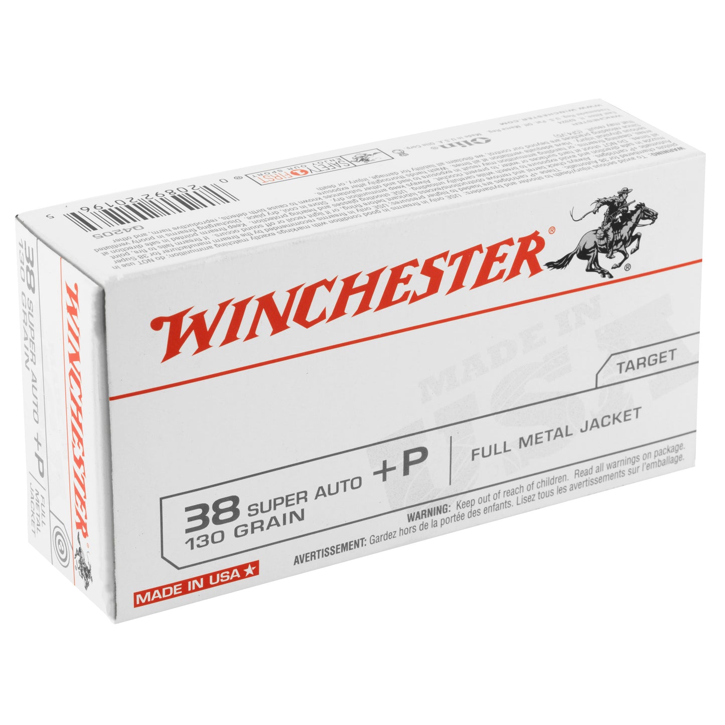 Winchester Ammunition, USA, 38 Super +P, 130 Grain | FMJ |  (50 Round Box)