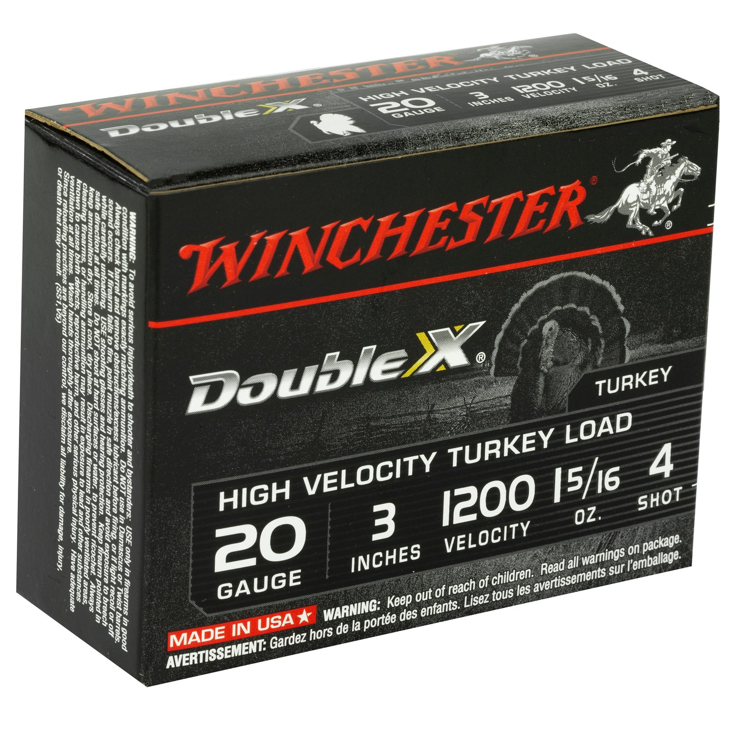 Winchester Ammunition, Double X High Velocity, Turkey, 20 Gauge, 3", #4, 1 5/16oz  (10 Round Box)