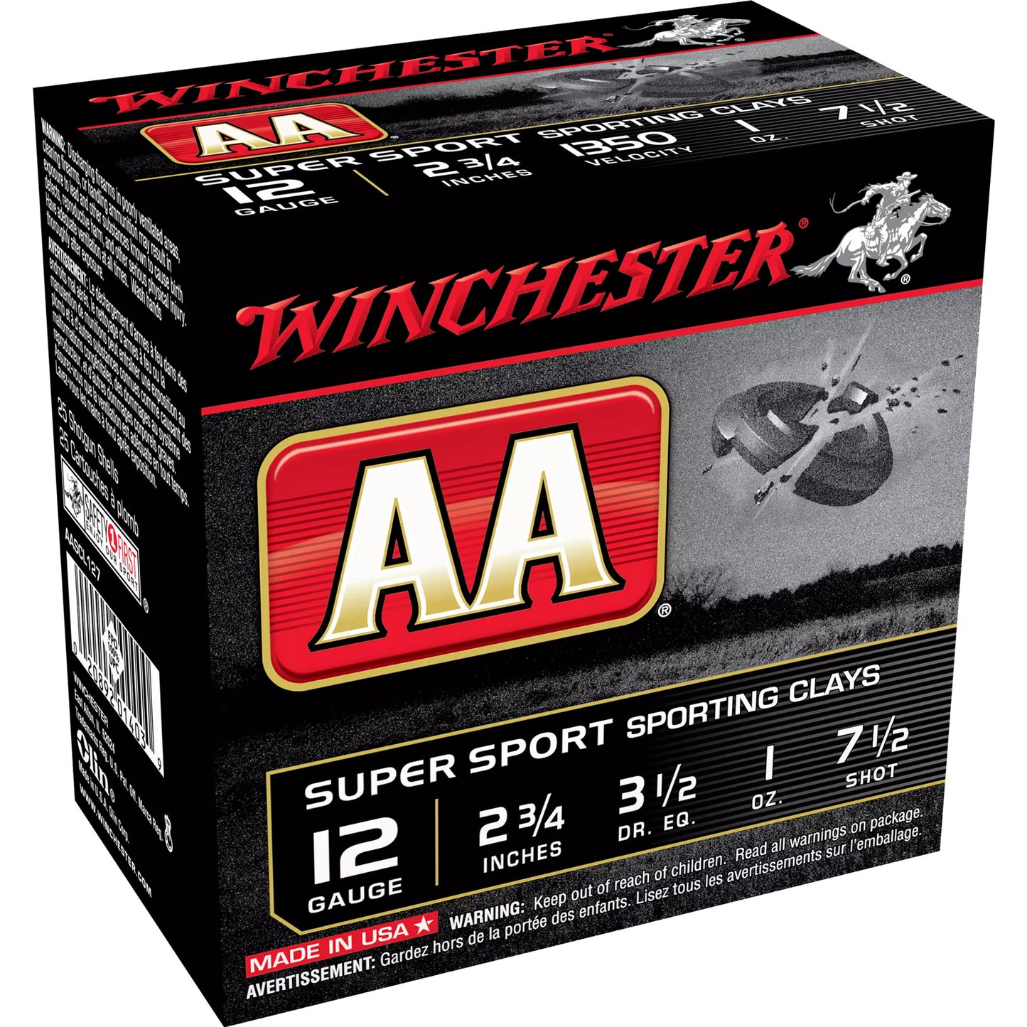 Winchester Ammunition, AA Supersport Sporting Clay, 12 Gauge 2.75", #7.5, 1 oz, 3 1/2 Dram  (25 Round Box)