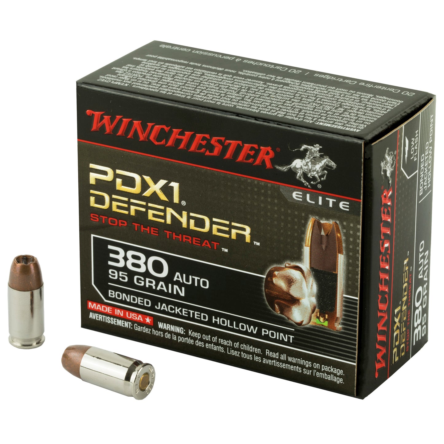 Winchester Ammunition, Defender, Supreme Elite, 380 ACP, 95 Grain | BJHP |  PDX1  (20 Round Box)