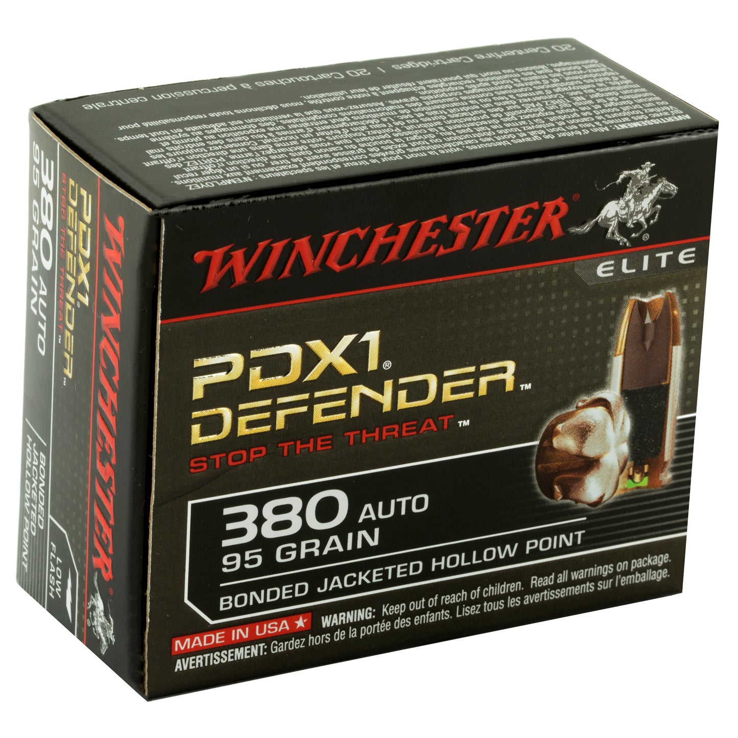 Winchester Ammunition, Defender, Supreme Elite, 380 ACP, 95 Grain | BJHP |  PDX1  (20 Round Box)