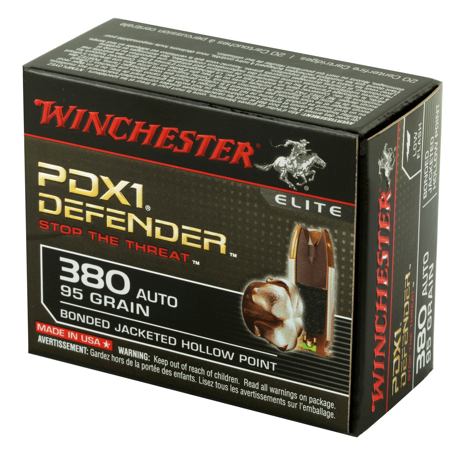 Winchester Ammunition, Defender, Supreme Elite, 380 ACP, 95 Grain | BJHP |  PDX1  (20 Round Box)