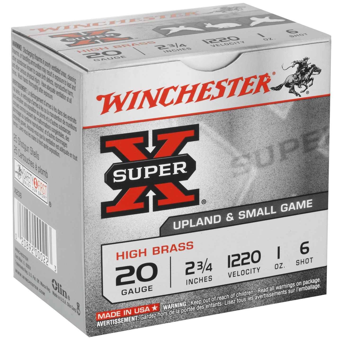 Winchester Ammunition, Super-X, 20 Gauge, 2.75" Chamber #6, 2 3/4 Dram, 1 oz., Shotshell  (25 Round Box)