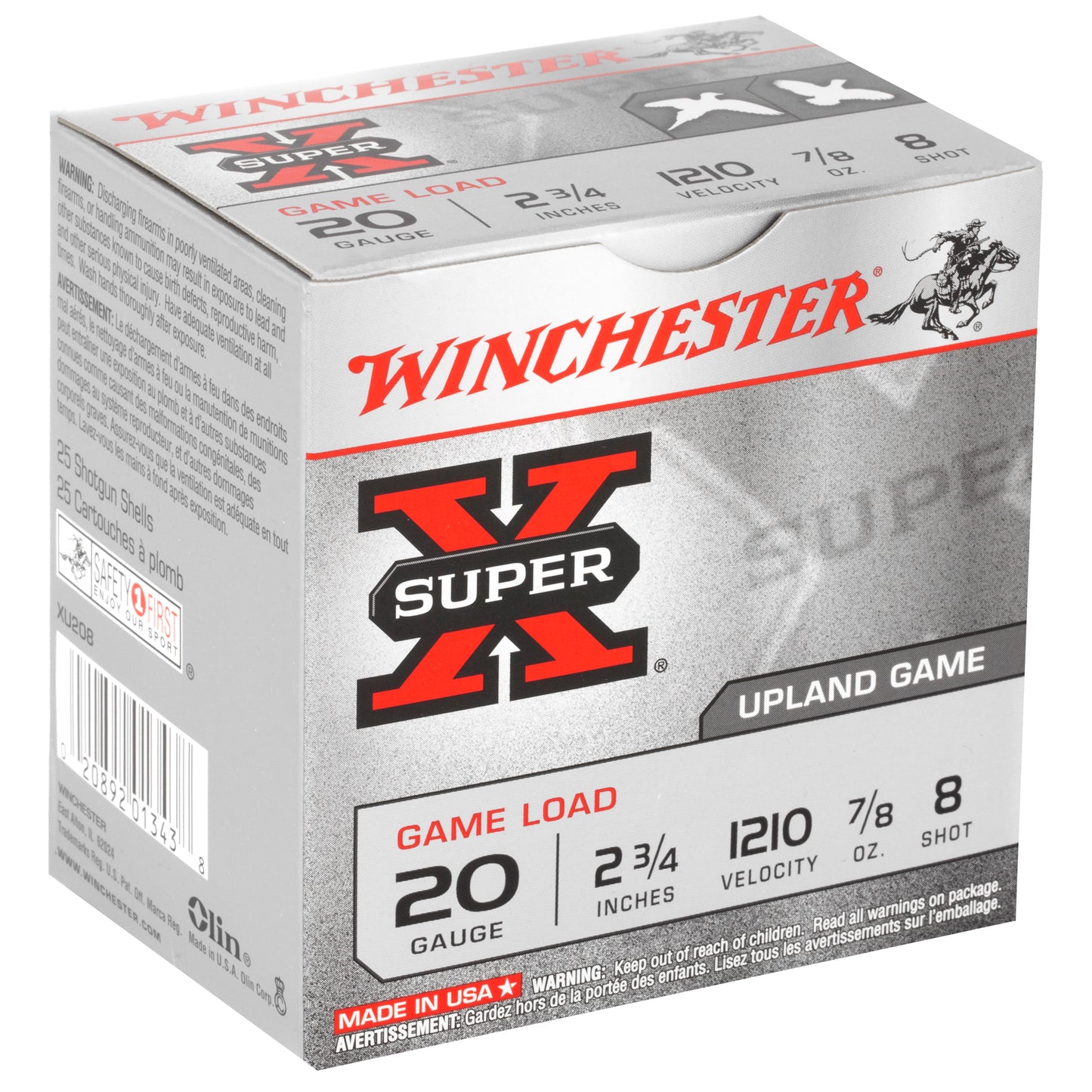 Winchester Ammunition, Super-X, 20 Gauge, 2.75", Game Load, #8, 0.875oz, Shotshell  (25 Round Box)