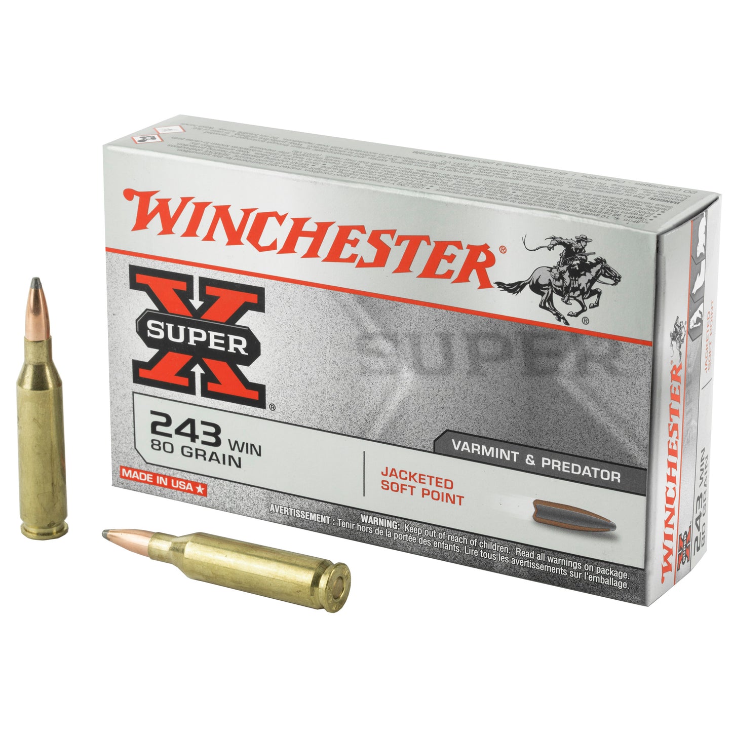 Winchester Ammunition, Super-X, 243WIN, 80 Grain | JSP |  (20 Round Box)