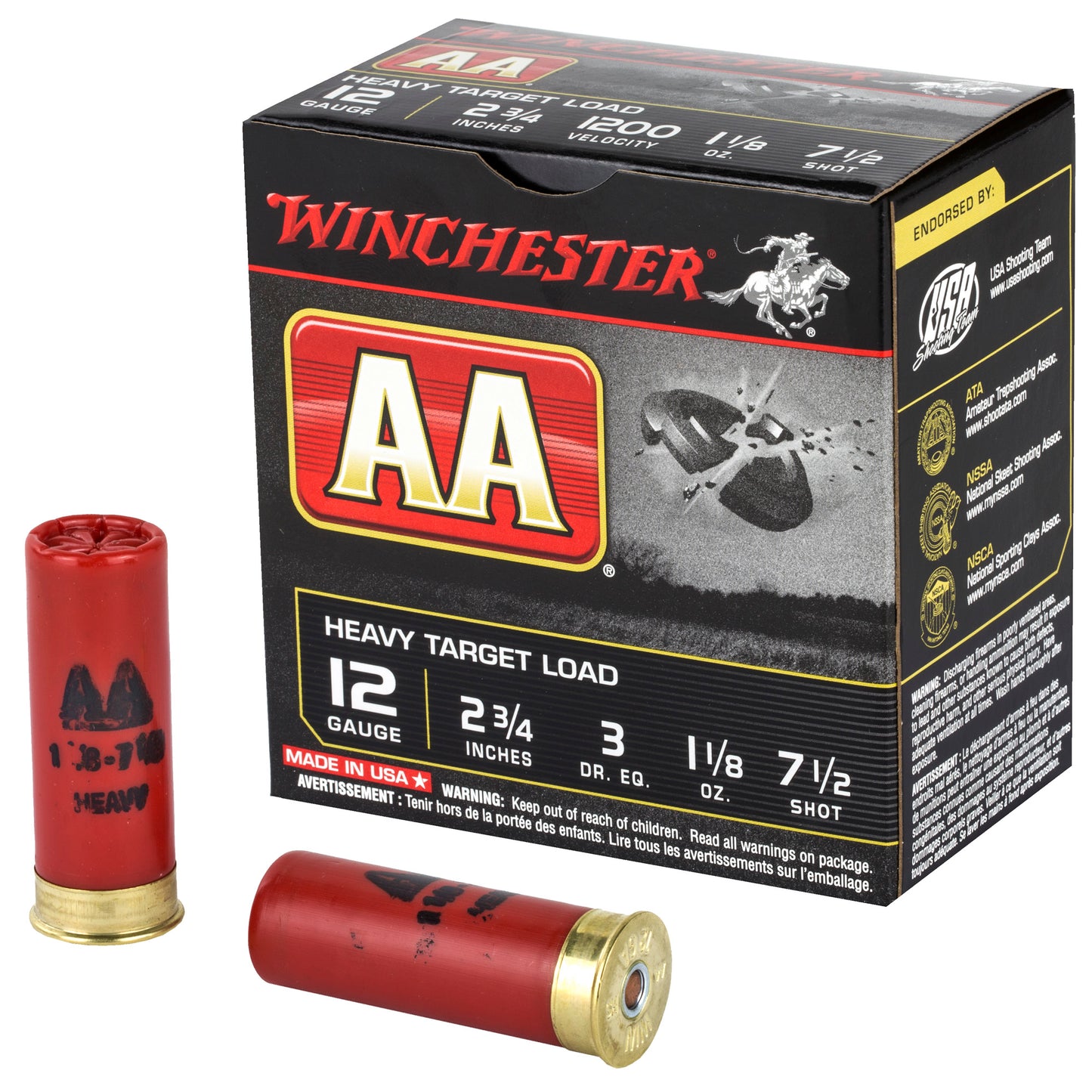 Winchester Ammunition, AA Heavy Target Load, 12 Gauge, 2.75", #7.5, 1 1/8 oz, Shotshell  (25 Round Box)