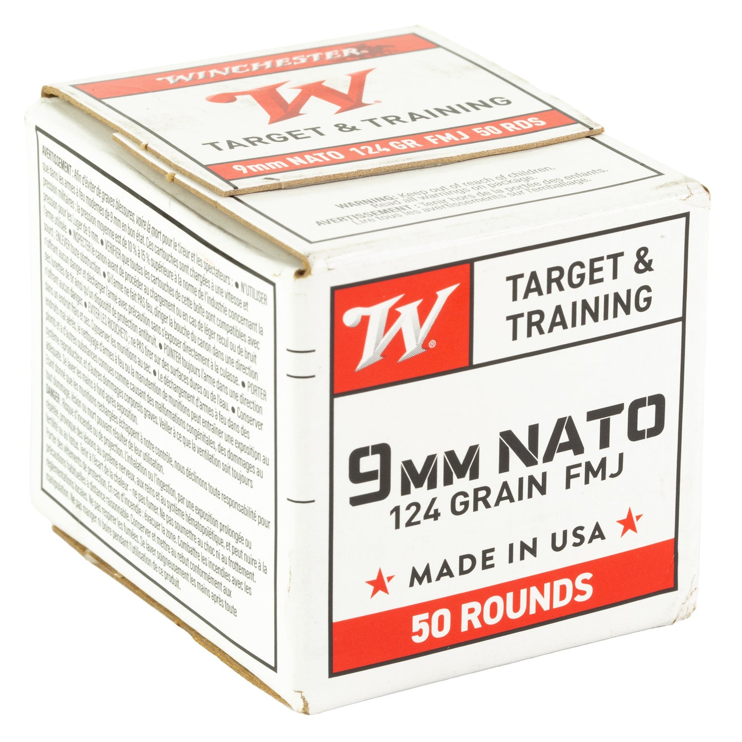 Winchester Ammunition, USA WHITE BOX, 9mm, 124 Grain | FMJ |  (50 Rounds Box)