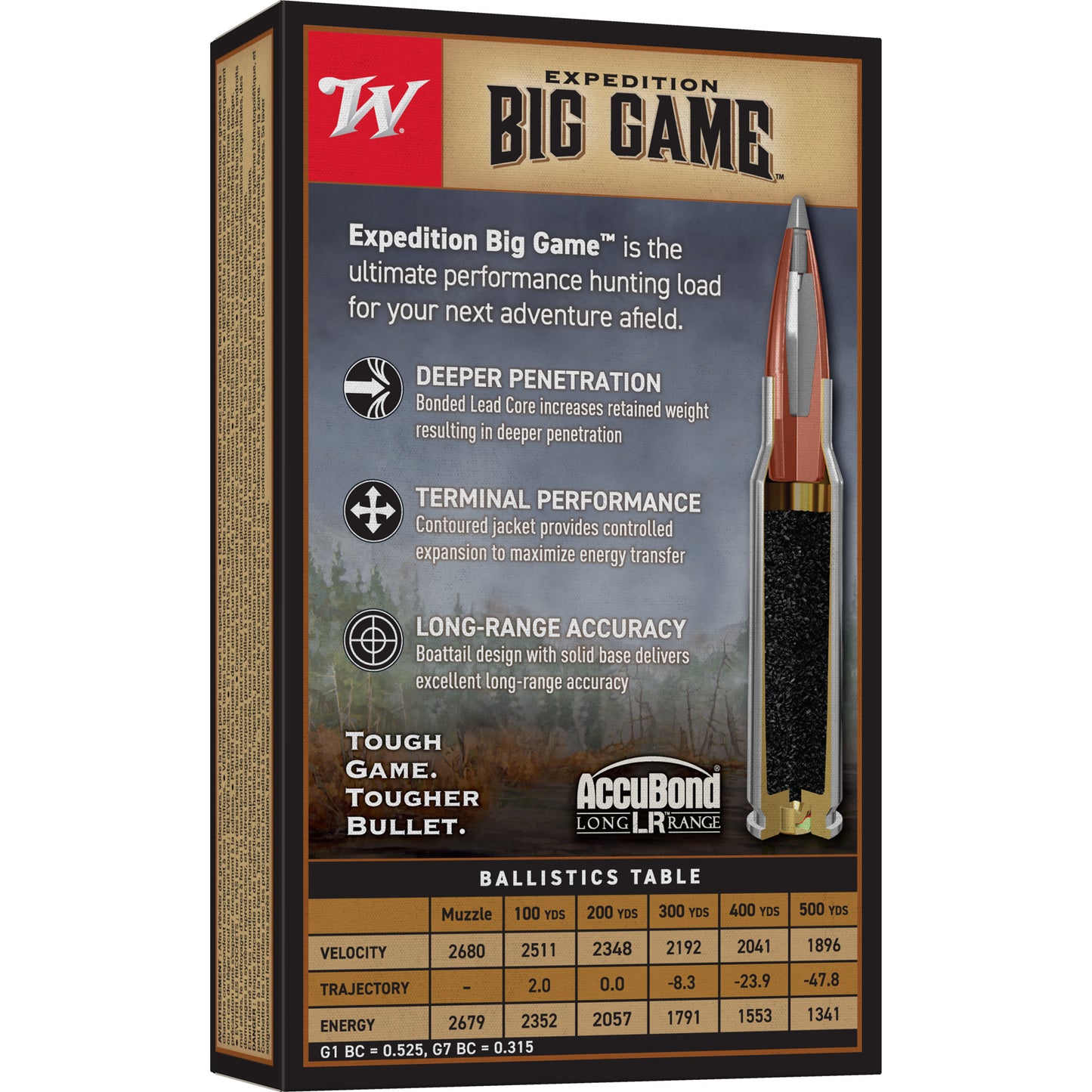 Winchester Ammunition, Big Game Long Range, 308 Winchester, 168Gr, AccuBond LR, 20 Round Box