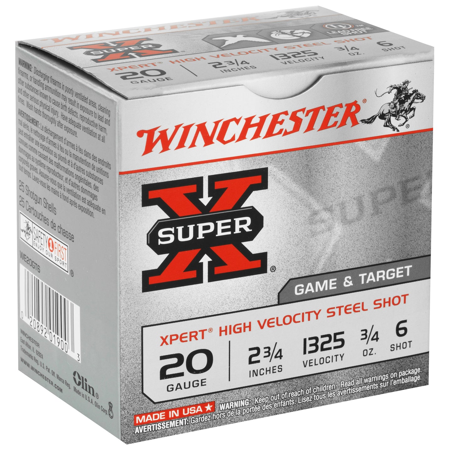 Winchester Ammunition, Xpert, 20 Gauge, 2.75", #6, 3/4 oz., Steel Shot, Lead Free  (25 Round Box)