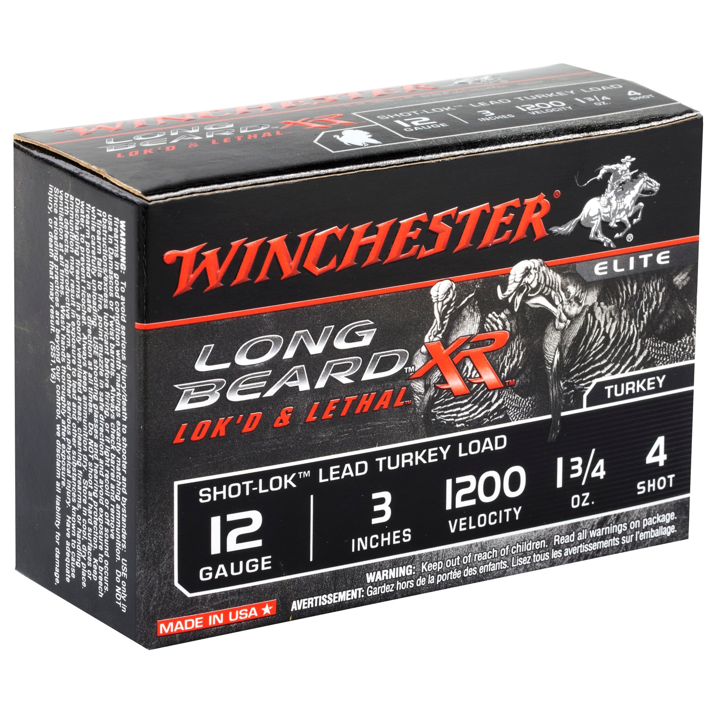 Winchester Ammunition, Long Beard XR, 12 Gauge, 3" Chamber, #4, 1.75 oz, Shotshell Shot-Lok with Lead Shot  (10 Round Box)