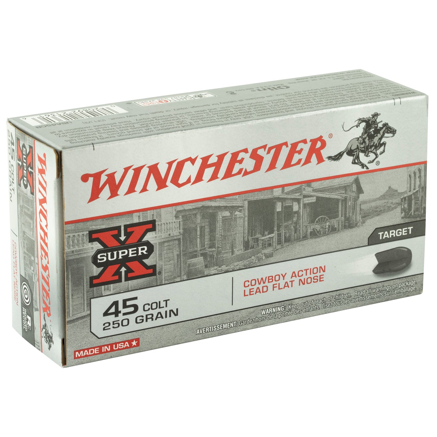 Winchester Ammunition, USA, 45 Long Colt, 250 Grain, Cowboy Action, Lead Flat Nose   (50 Round Box)