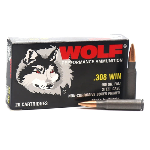 Wolf Steel Case .308Win Rifle Ammo - 150 Grain | FMJ | 500rd Case