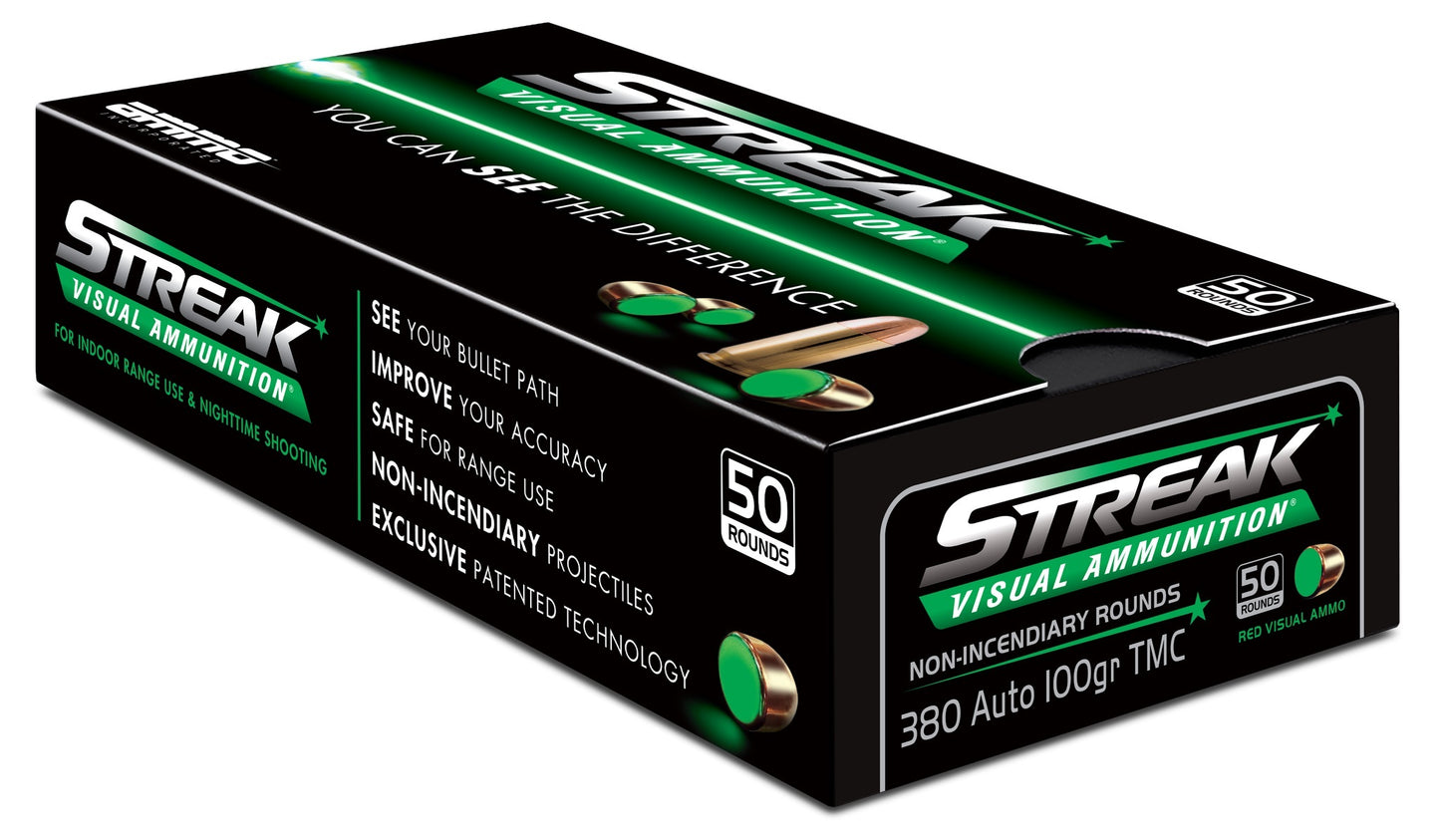 Ammo Inc STREAK Target .380 ACP Handgun Ammo - 100 Grain | TMC | Green | (50 Round Box)