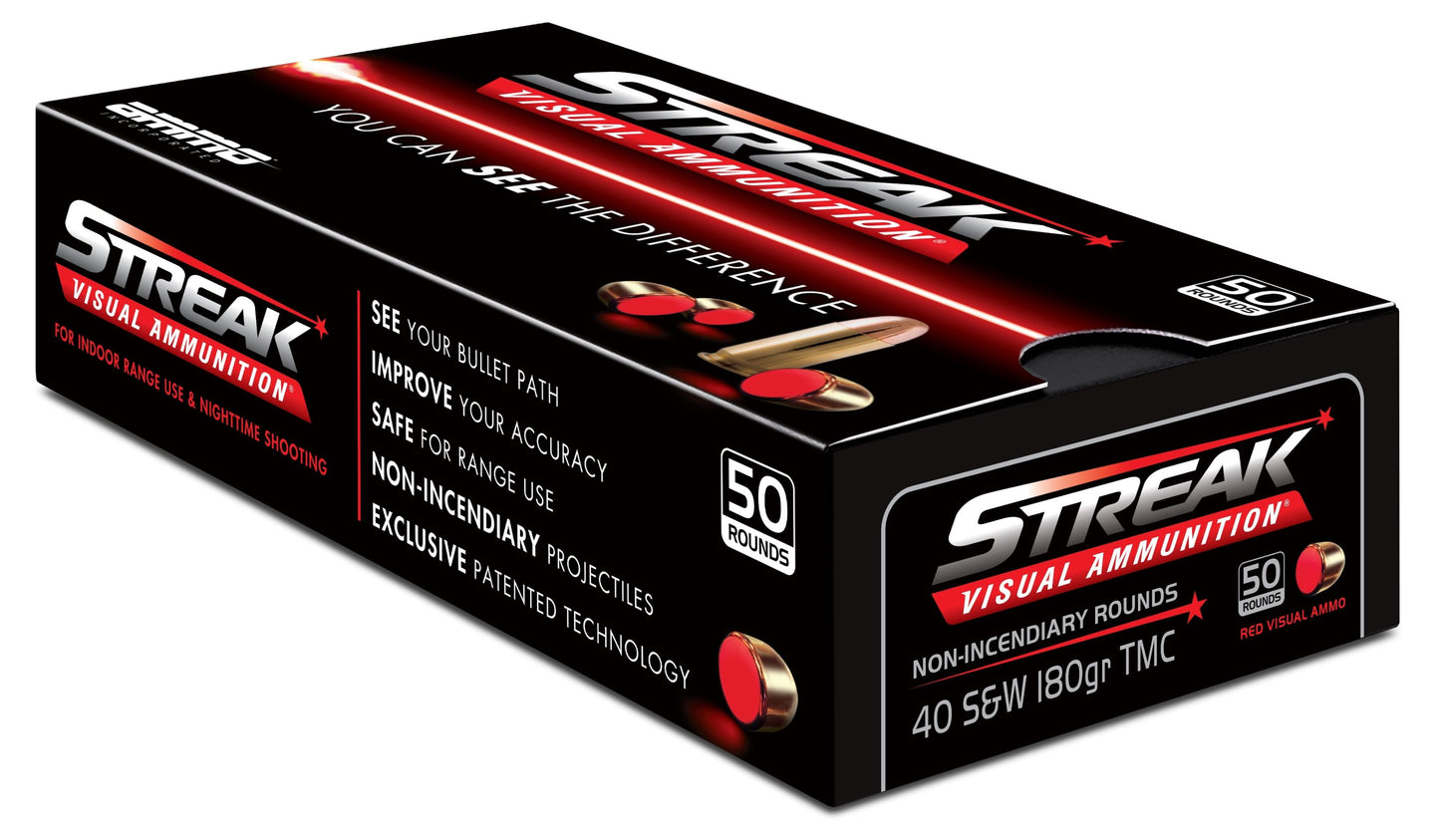 Ammo Inc STREAK Target .40 S&W Handgun Ammo - 180 Grain | TMC | Red | (50 Round Box)