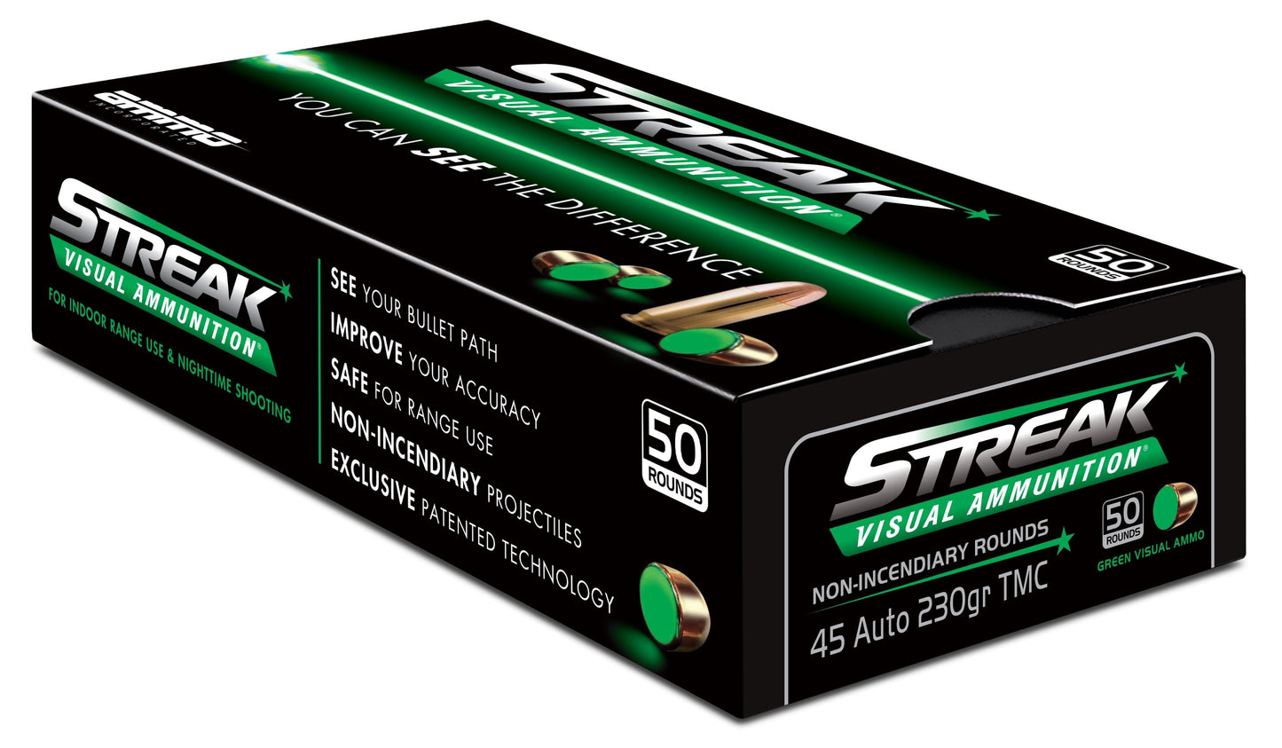 Ammo Inc STREAK Target .45 ACP Handgun Ammo - 230 Grain | TMC | Green | (50 Round Box)