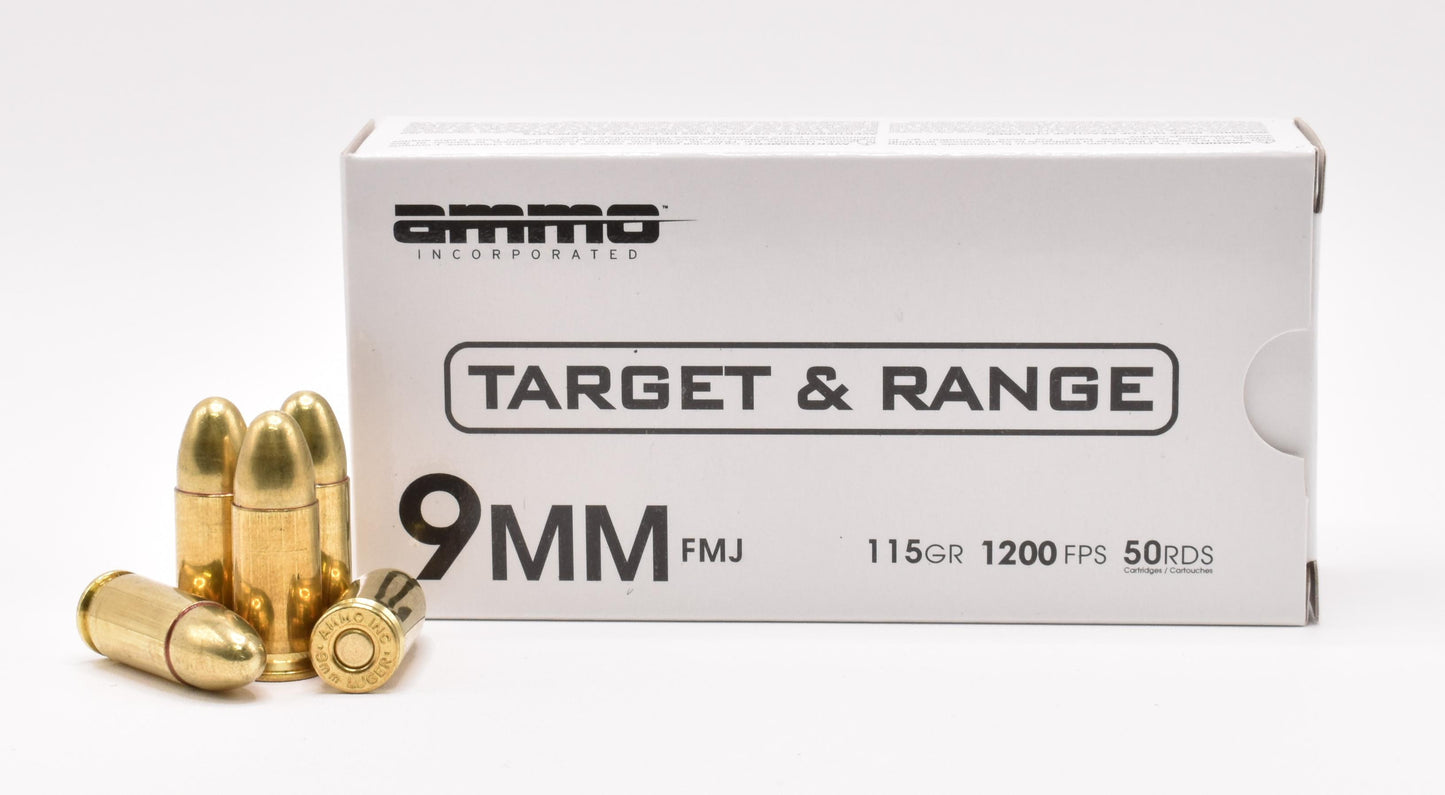 Ammo Inc Target and Range 9mm Luger Handgun Ammo - 115 Grain | FMJ