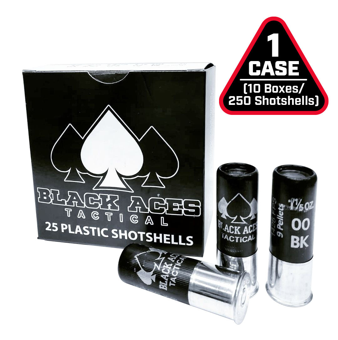 Black Aces Tactical 12ga Buckshot 2.75 inch Shotgun Shells - 9 pellets | 00 Buck | 1425 fps | Zinc coated steel casing | 1 Case (10 boxes/250rds)