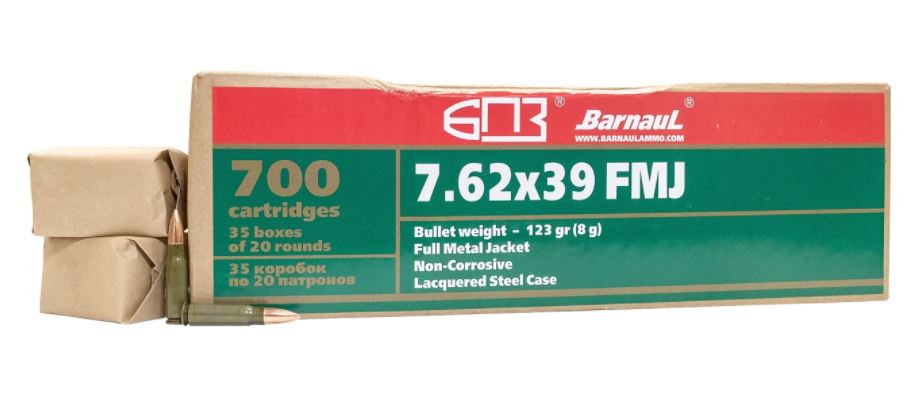 Barnaul 7.62X39 Rifle Ammo- 123 Grain | FMJ | Lacquered Steel Casing | (700 Round Case)