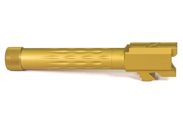 Faxon Firearms Match Series Glock G19 Flame Fluted Barrel 416R - Threaded | TiN (Gold) PVD