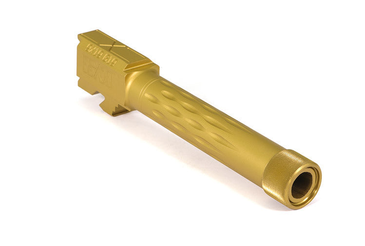 Faxon Firearms Match Series Glock G19 Flame Fluted Barrel 416R - Threaded | TiN (Gold) PVD