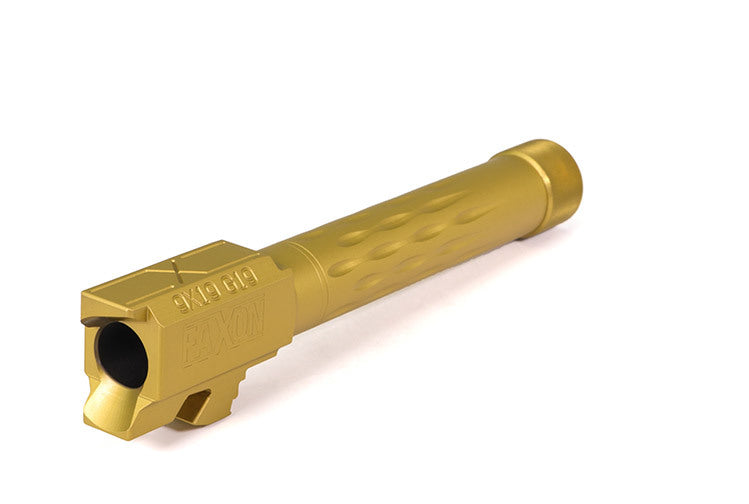 Faxon Firearms Match Series Glock G19 Flame Fluted Barrel 416R - Threaded | TiN (Gold) PVD