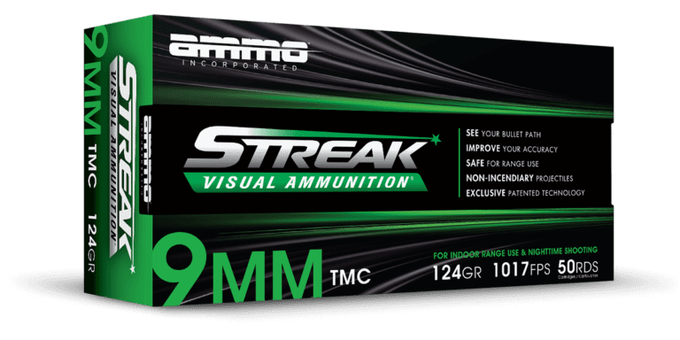 Ammo Inc STREAK Target 9mm Luger Handgun Ammo - 124 Grain | TMC | Green (1000 Round Case)