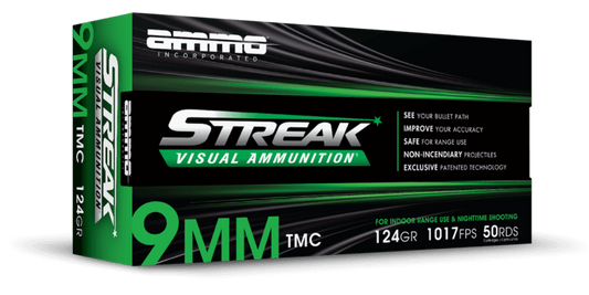 Ammo Inc STREAK Target 9mm Luger Handgun Ammo - 124 Grain | TMC | Green (1000 Round Case)