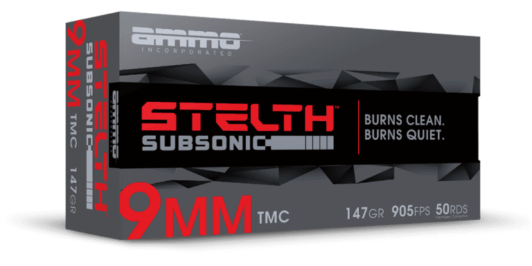 Ammo Inc STELTH Subsonic 9mm Handgun Ammo - 147 Grain | Total Metal Coating, TMC | 50 Round Box