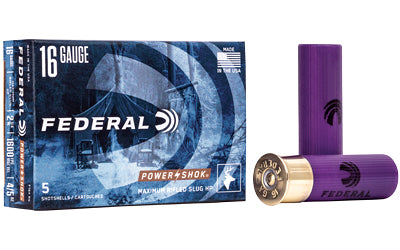 Federal, PowerShok, 16 Gauge, 2.75", Max Dram, .80oz, Rifled Slug, Hollow Point  (250 Round Case)