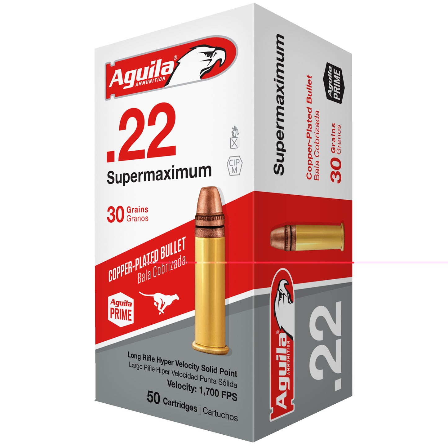 Aguila Ammunition, Supermaximum, Hyper Velocity, 22LR, 30 Grain, Copper-Plated Solid Point, 50 Cartridges&nbsp;