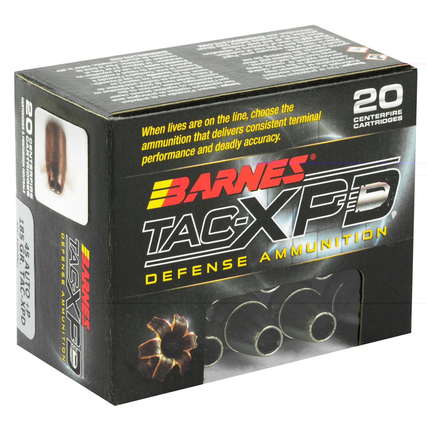 Barnes, TAC-XPD, 45ACP+P, 185 Grain, TAC-XP | HP | Lead Free  (20 Round Box)