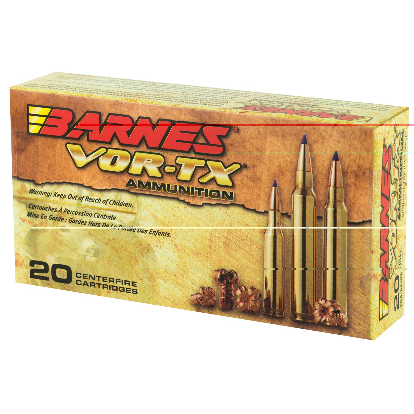 Barnes, VOR-TX, 308 Win, 130Gr, Tipped Triple Shock X, Boat Tail, 20 Round Box, California Certified Nonlead Ammunition