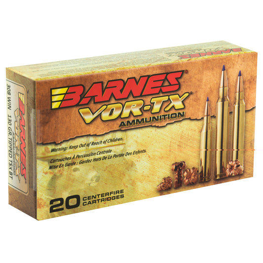 Barnes, VOR-TX, 308 Win, 130Gr, Tipped Triple Shock X, Boat Tail, (200 Round Case)