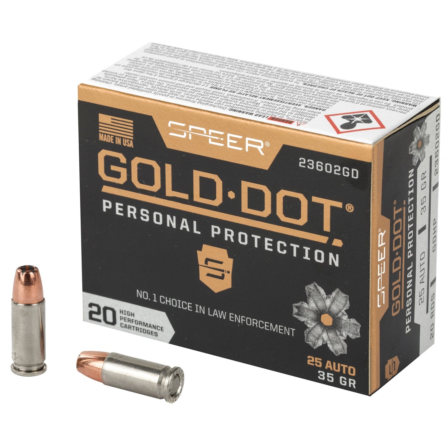 Speer Ammunition, Speer Gold Dot, Personal Protection, 25ACP, 35 Grain, Hollow Point, 200 Round Case