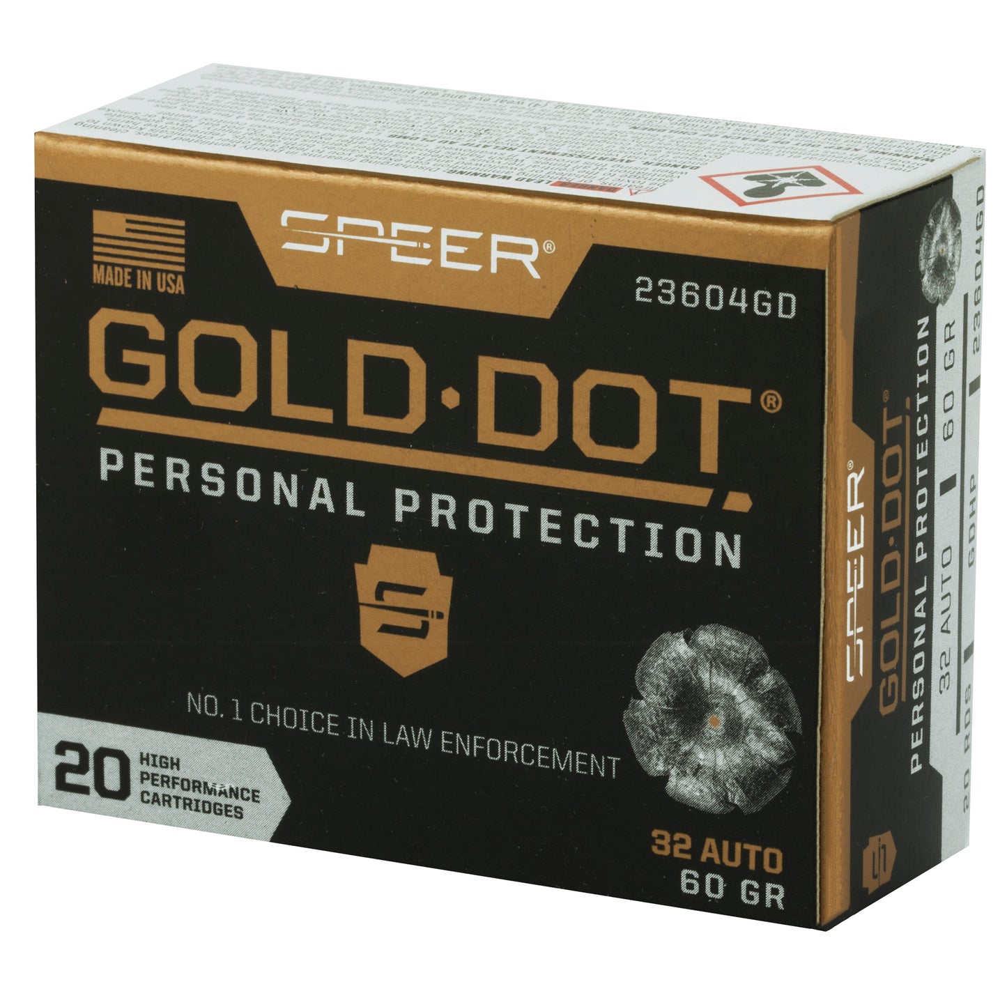 Speer Gold Dot, Personal Protection, 32ACP, 60 Grain | Hollow Point |  (20 Round Box)