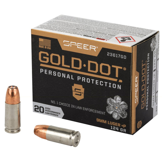 Speer Ammunition, Speer Gold Dot, Personal Protection, 9MM +P, 124 Grain, Hollow Point  (200 Round Case)