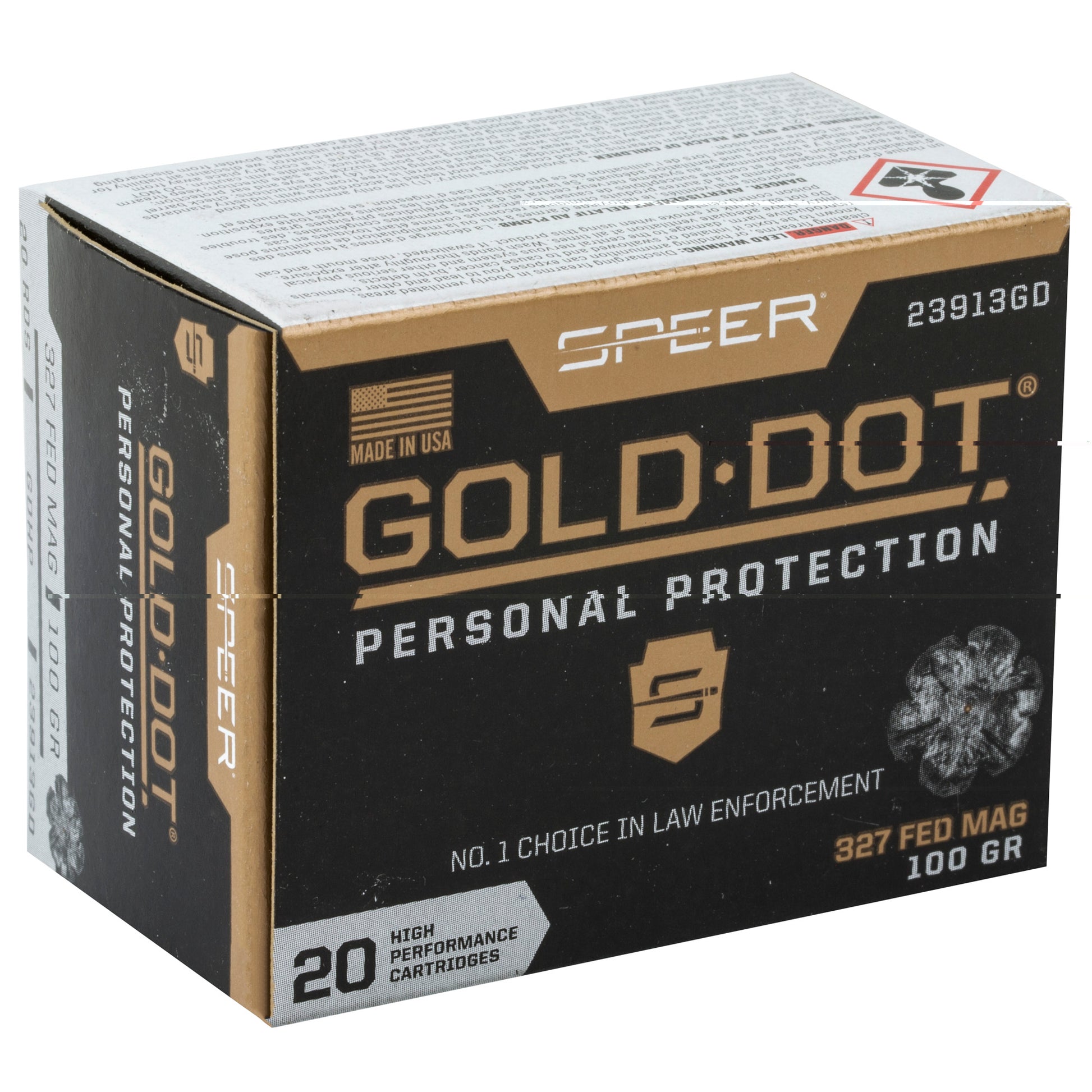 Speer, Gold Dot, Personal Protection, 327 Federal Magnum, 100 Grain | Gold Dot Hollow Point, DGHP | 20 Rounds per Box