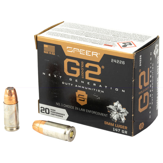 Speer Ammunition, Gold Dot G2, 9MM, 147 Grain | Gold Dot Hollow Point |  (20 Round Box)