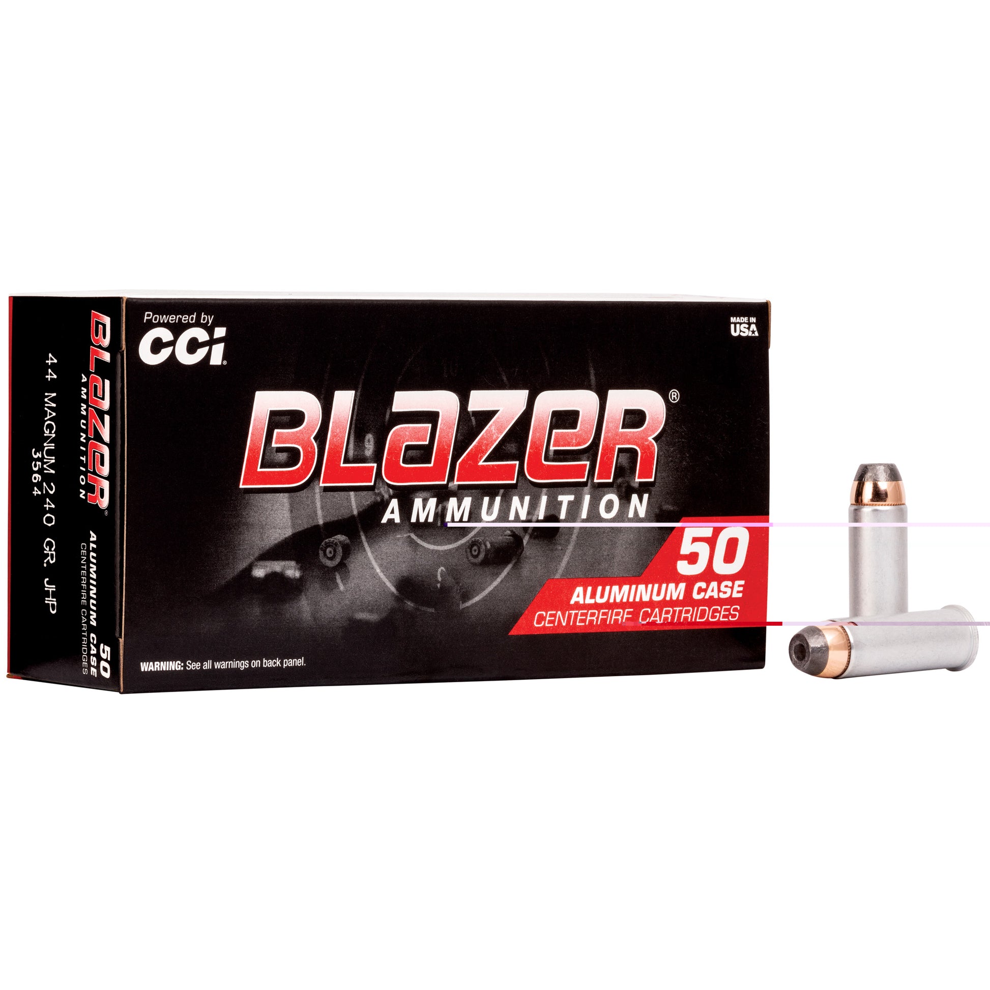 CCI, Blazer Ammunition, 44 Magnum, 240 Grain, Aluminum Case | Jacketed Hollow Point, JHP | 50 Rounds per Box