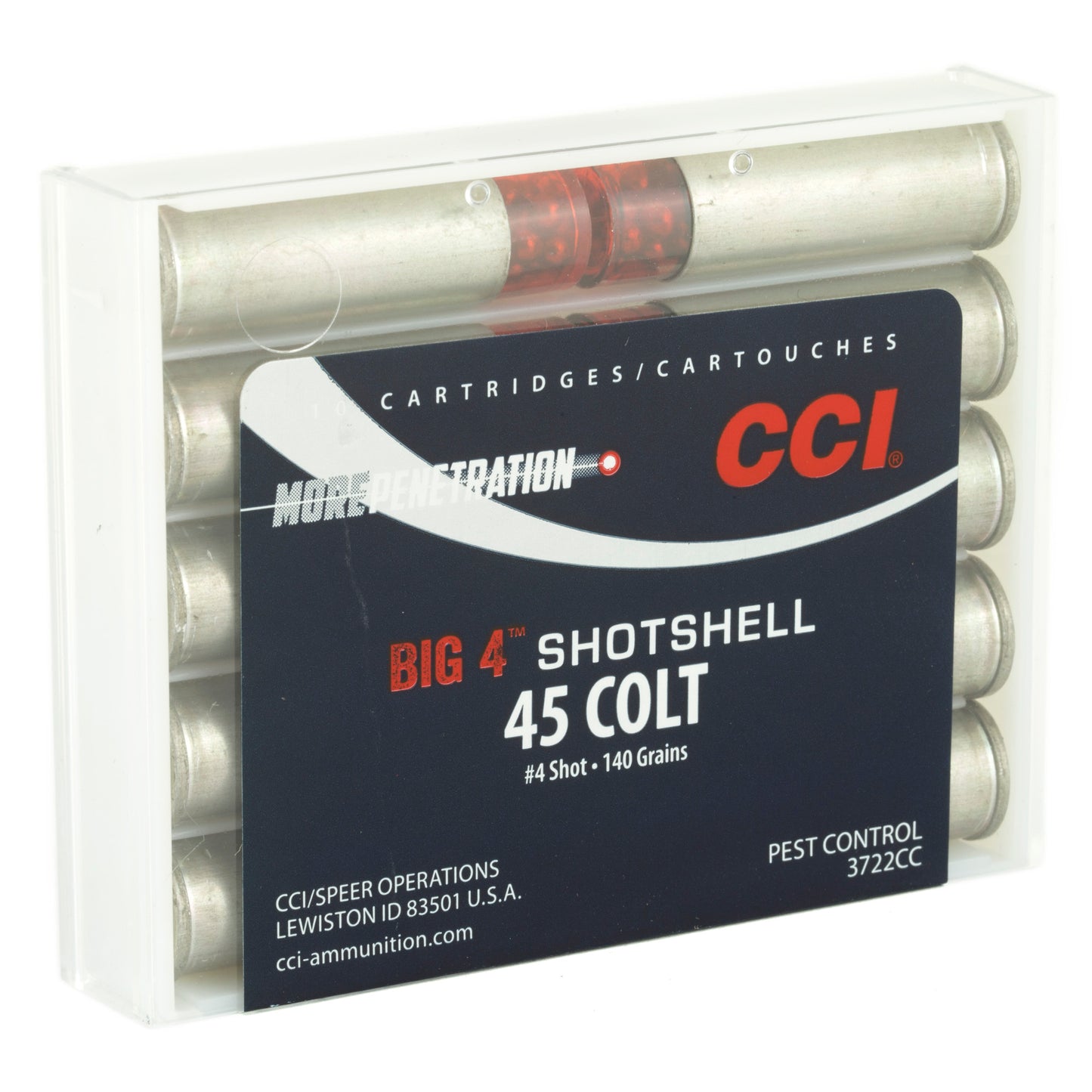 CCI, More Penetration, Big 4 Shotshell, .45 Colt, Pest Control, 140 Grain, #4 Shot, 10 Rounds per Box 