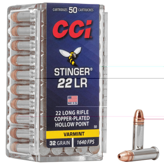 CCI Ammunition, Stinger, 22LR, 32 Grain, Gilded Lead Hollow Point, (5,00 RD CASE)