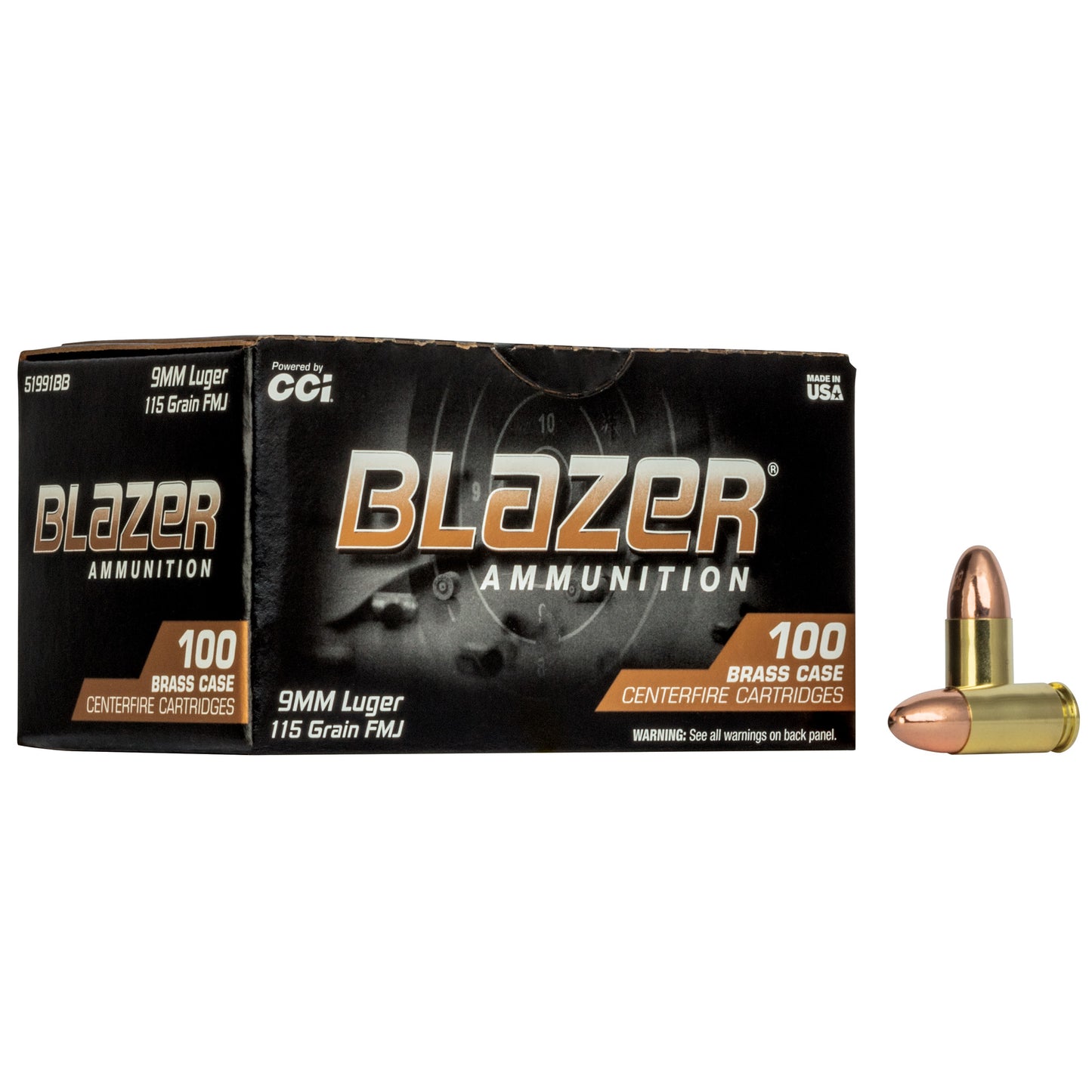 Blazer Ammunition, Blazer Brass, 9MM, 115 Grain | FMJ |  (100 Round Box)