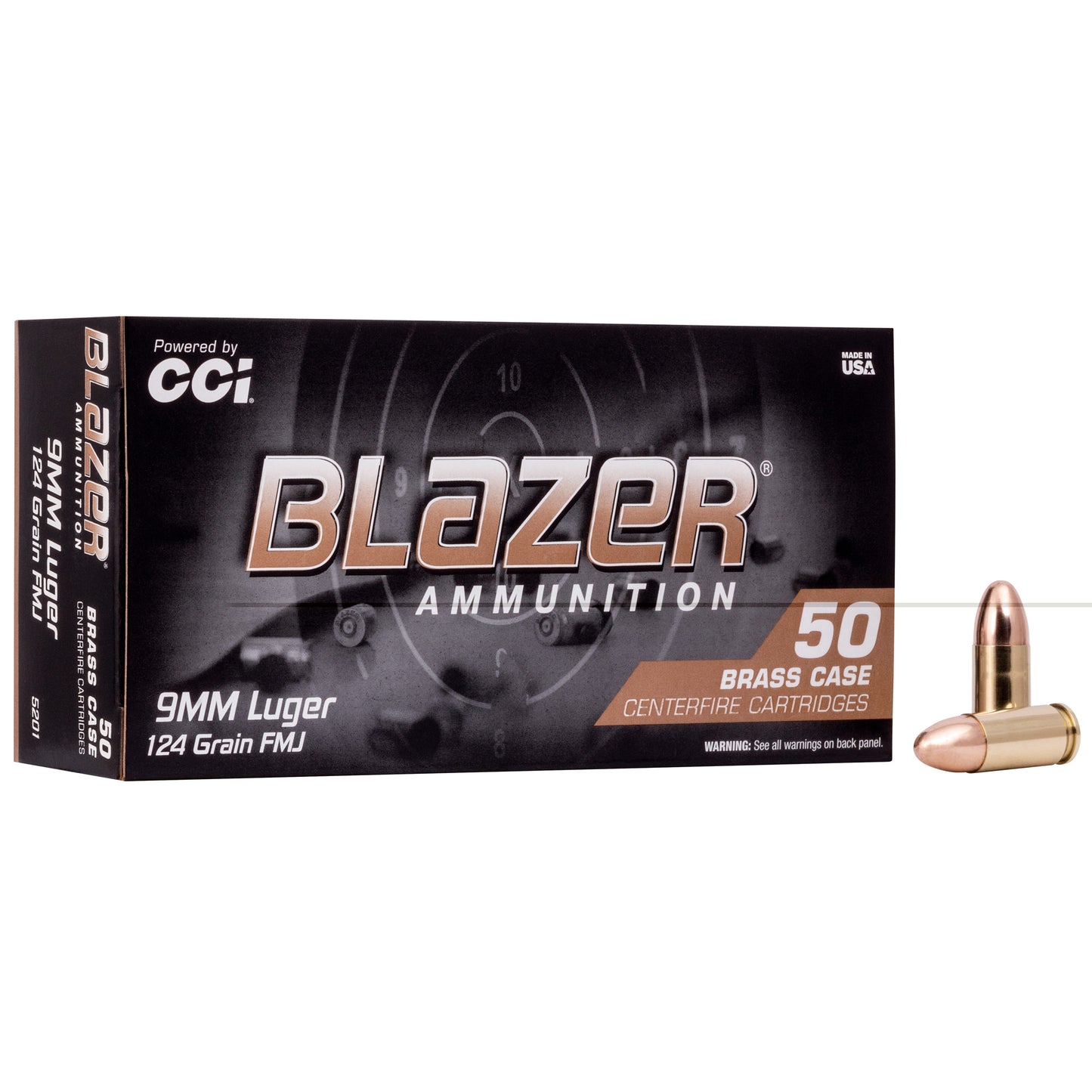 Blazer Ammunition, Blazer Brass, 9MM, 124 Grain, Full Metal Jacket, 50 Round Box