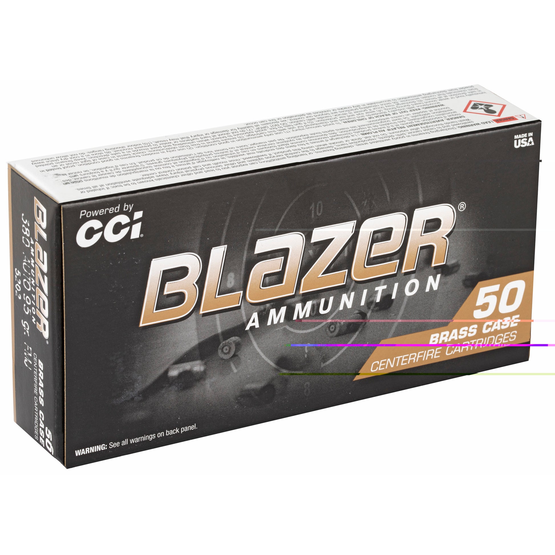 CCI Blazer Ammunition, .380 Auto, Automatic Colt Pistol, ACP, 95 Grain | Full Metal Jacket, FMJ | 50 Rounds per Box, Brass Case