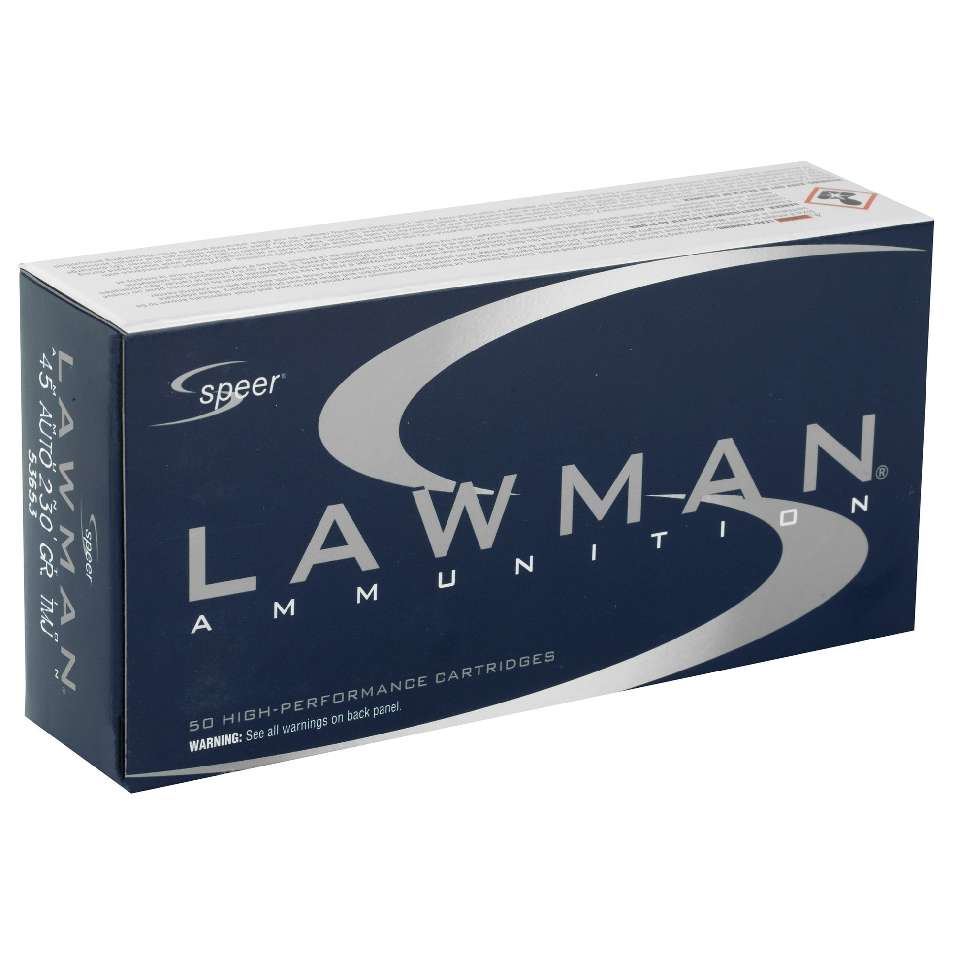 Speer, Lawman Ammunition, .45 Auto, Total Metal Jacket, Speer, Lawman Ammunition, .45 Auto, 230 Grain | Total Metal Jacket, TMJ | 50 Rounds per Box, 230 Grain, 50 Rounds per Box