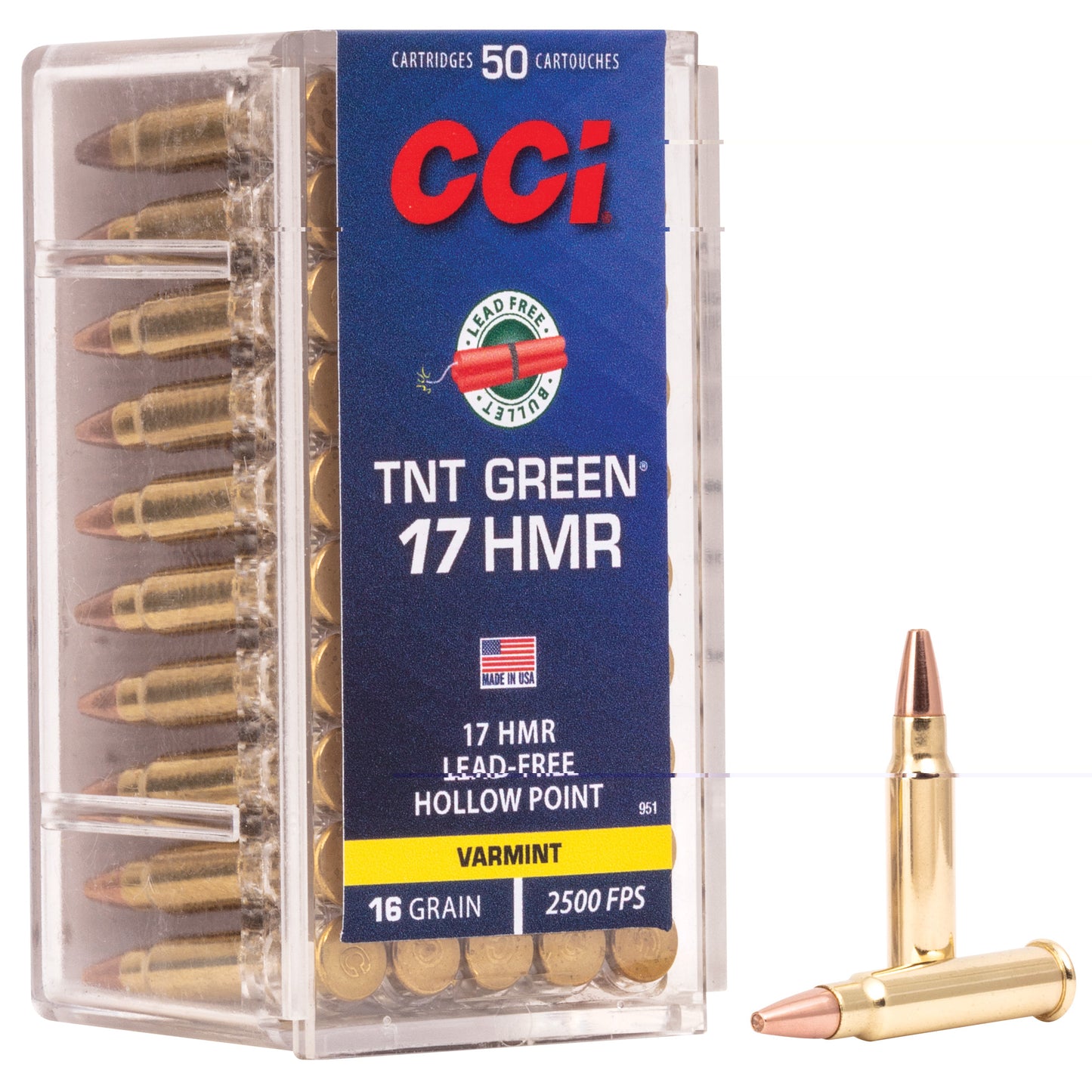 CCI Ammunition, TNTGreen, 17 HMR, 16 Grain, Hollow Point, Lead Free  (50 Round Box)